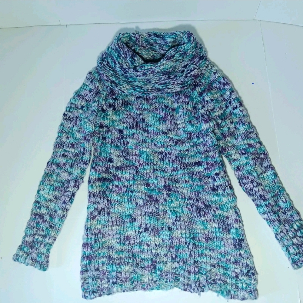 Girls' Purple and Teal Knit Winter Sweater Size M 7/8